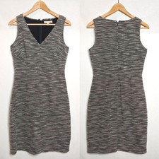 Banana Republic Sleeveless Dress Black White Tweed Sheath Dress Vneck Size 4
