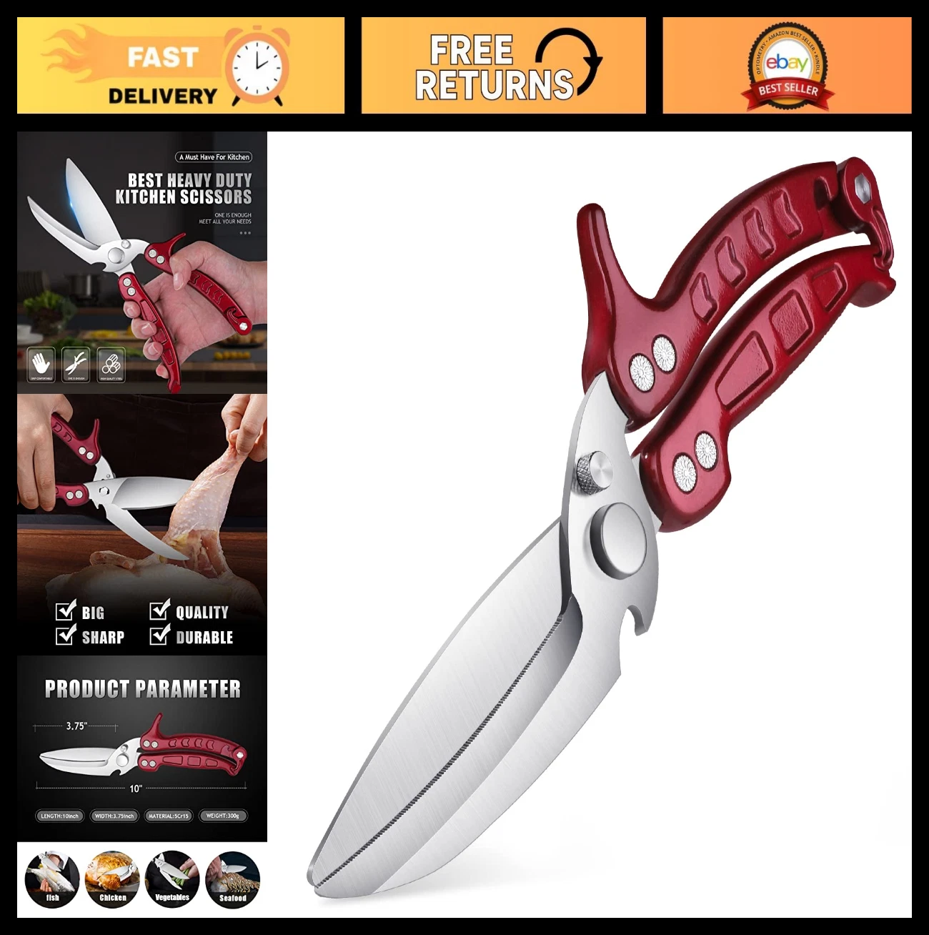 Heavy Duty Poultry Shears - Kitchen Scissors for Chicken & Meat Cutting, Dishwas
Opens in a new wind