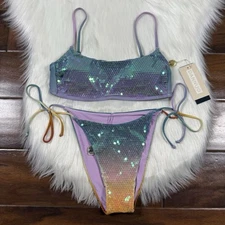 Gianni Bini Dannijo Size XS Sequin Frankie Top Jayla Bikini Bottom Swimsuit Set