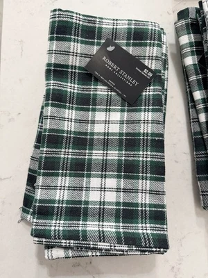 Robert Stanley Green White Plaid Cloth Napkins - Christmas Table Decor Set Of 4