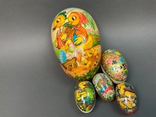 LOT OF 5 VINTAGE West GERMAN PAPER MACHE EASTER EGG CANDY CONTAINERS 3" To 9  