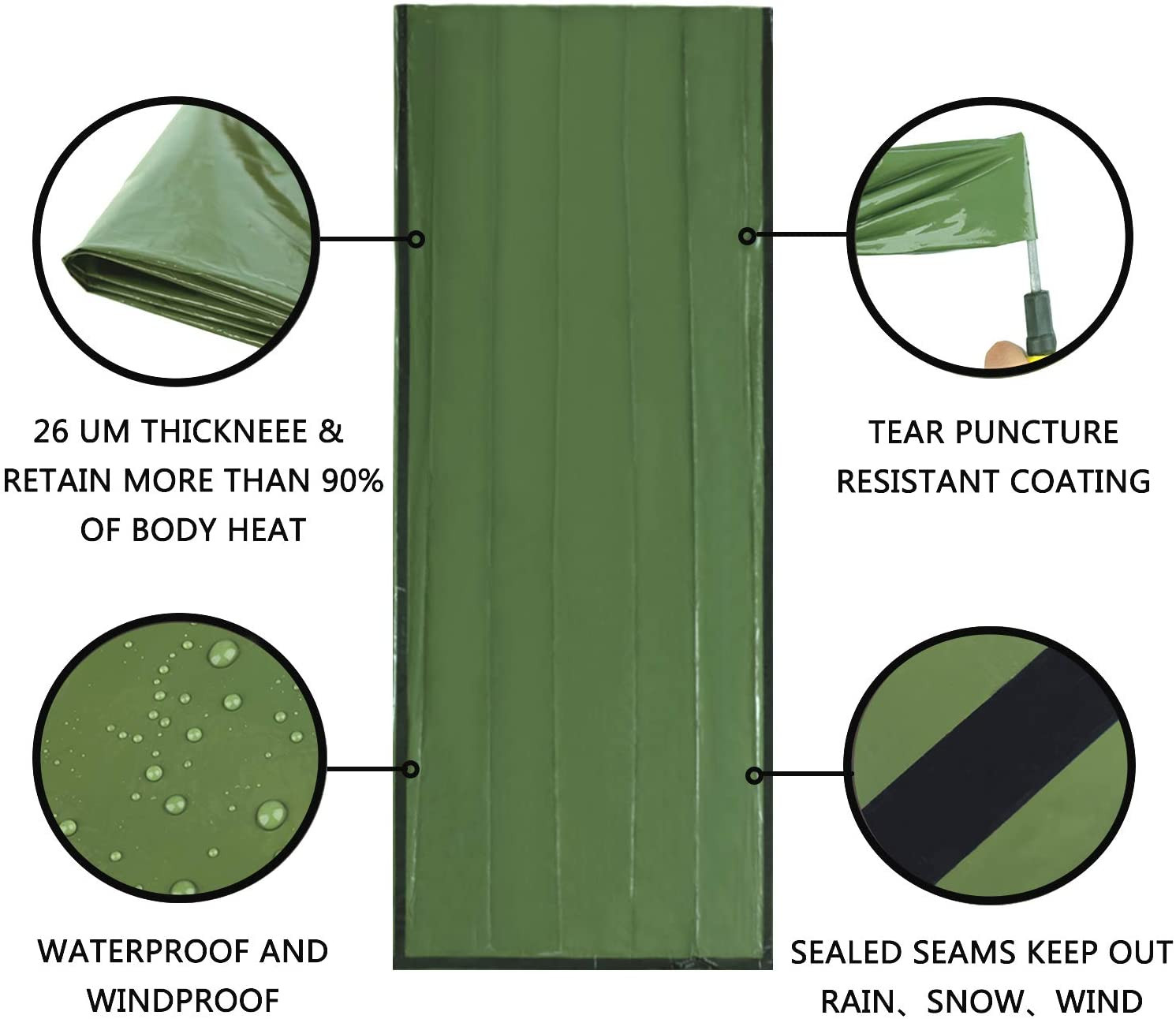 Emergency Sleeping Bag, Lightweight Survival Sleeping Bags Waterproof Thermal Em