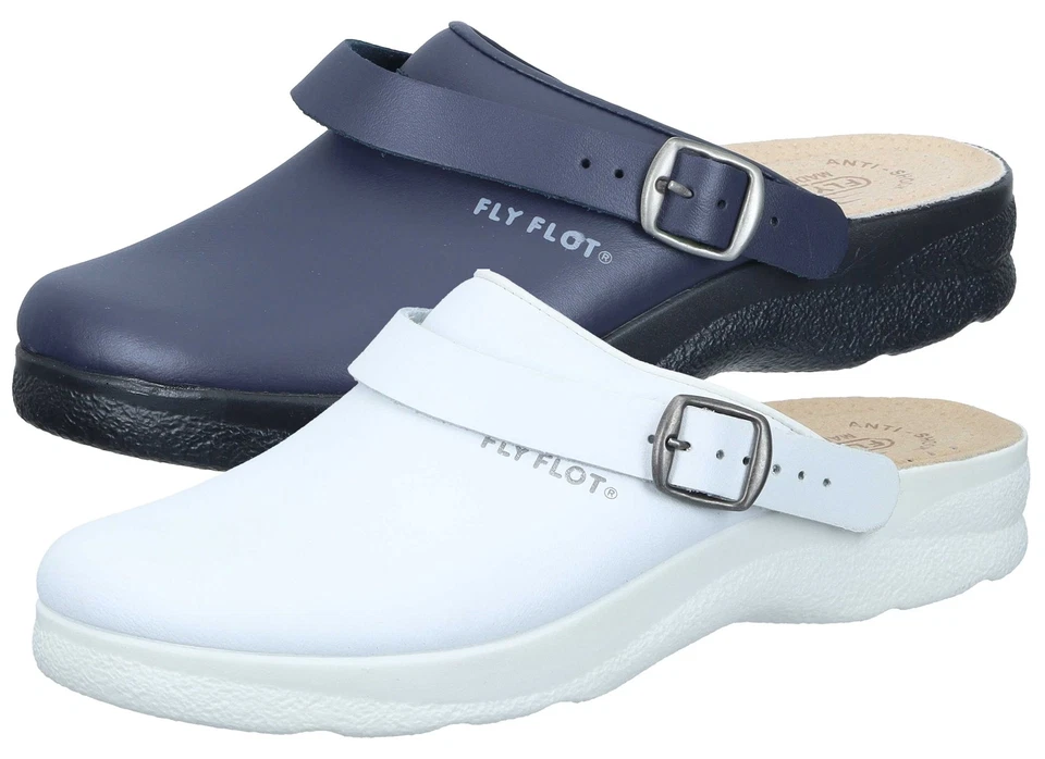 Fly Flot Damen Clog aus Leder mit Riemen und gepolsterter Lederdecksohle 320292