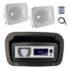 Pyle Marine Radio, Adapter,Spa Bezel, Antenna,Wire, 2x 5.25" 600W White Speaker