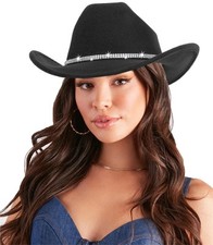Women-Rhinestone-Western-Cowboy-Hats - Vintage-Wide-Brim-Cowgirls-Hat Bling-D...