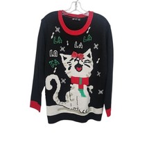 What i Want Woman Black Cat LA LA LA Ugly Christmas Sweater 2X
