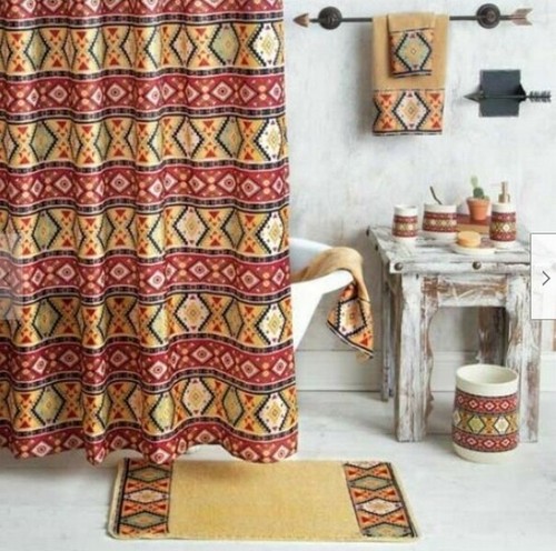 Southwest Rustic Ranch Shower Curtain Aztec Country Western Bathroom Bath - Picture 9 of 12