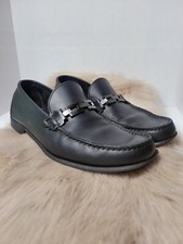 Salvatore Ferragamo Men  s Black Leather Metal Logo Loafers Shoes Size 9