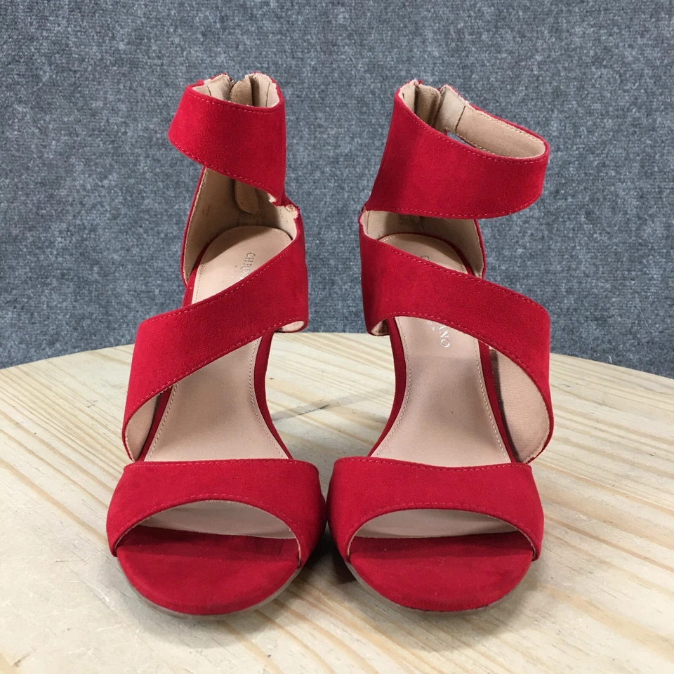 Christian Siriano Sandals Womens 8.5 M Pumps Red Open Toe Zip Casual Heels - Image 4 of 4