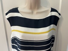 Loft Dress 10 Striped Poly Sleeveless Lined Black White Yellow Straight Shift