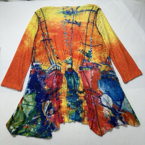 Leoma Lovegrove Women's Medium 3/4 Sleeve Cardigan Sweater Wearable Art Orange - Picture 11 of 14
