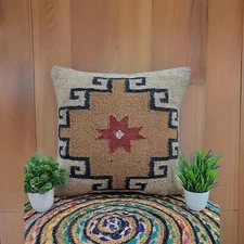 04PC Set 18" X 18" Pillow CoverIndian Handmade Throw Pillow Kilim Rugs Wool Jute