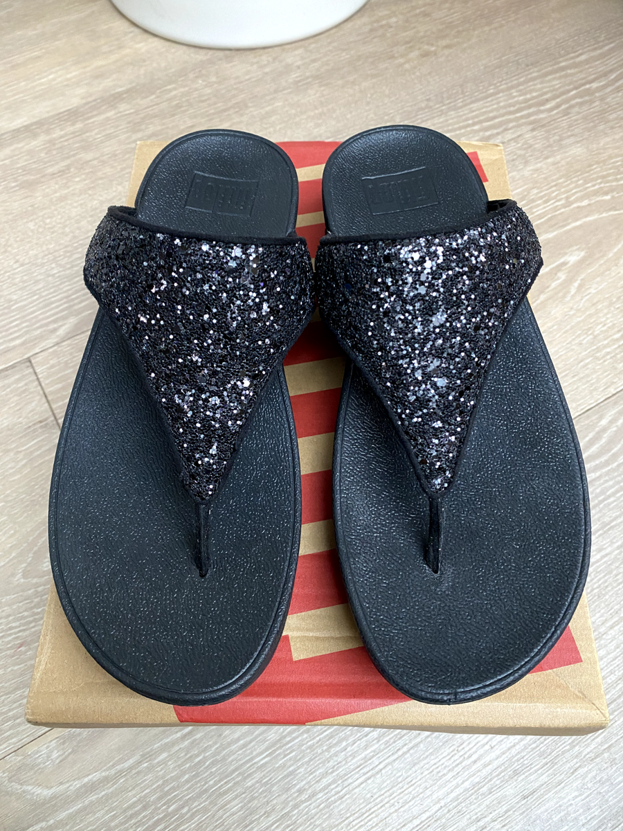 FitFlop Lulu Glitter Cross Slide Black Mix