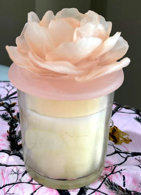 ROSE CANDLE Hallmark GLASS JAR Decorative Lid PINK FLOWER Medium RETIRED Vintage