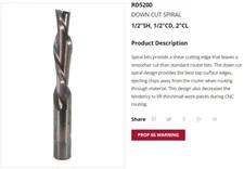 WHITESIDE #RD5200 SPIRAL DOWN CUT BIT - 1/2" SH X 1/2" CD X 2" CL