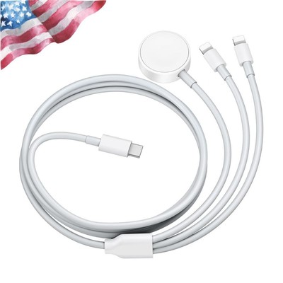 For Apple Watch 7/6/5/4/3/2/1/SE iPhone iPod Magnetic Charger 3 in 1 USB C Cable