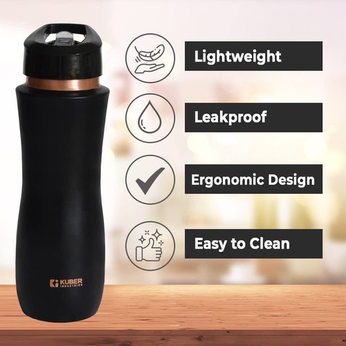 Copper Water Bottle with Sipper Leak Proof For Ayurveda Health Benefit Black - Picture 6 of 6