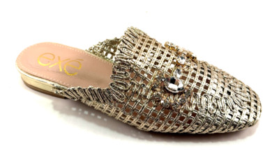 Exe 23008 Gold Low Heel Slip On Embellished  Dress Mule