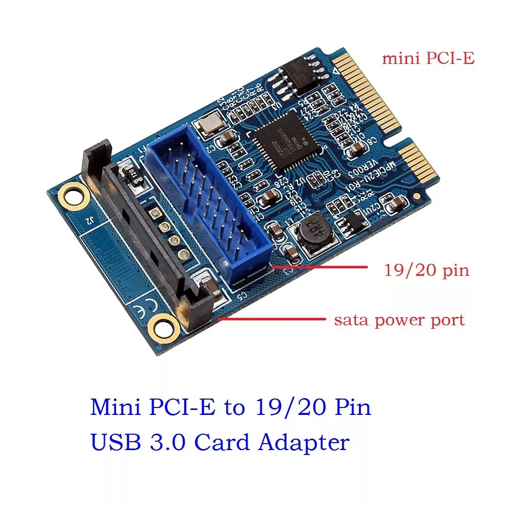 Mini PCIE PCI Express to Dual USB 3.0 ports 19pin 20pin Expansion