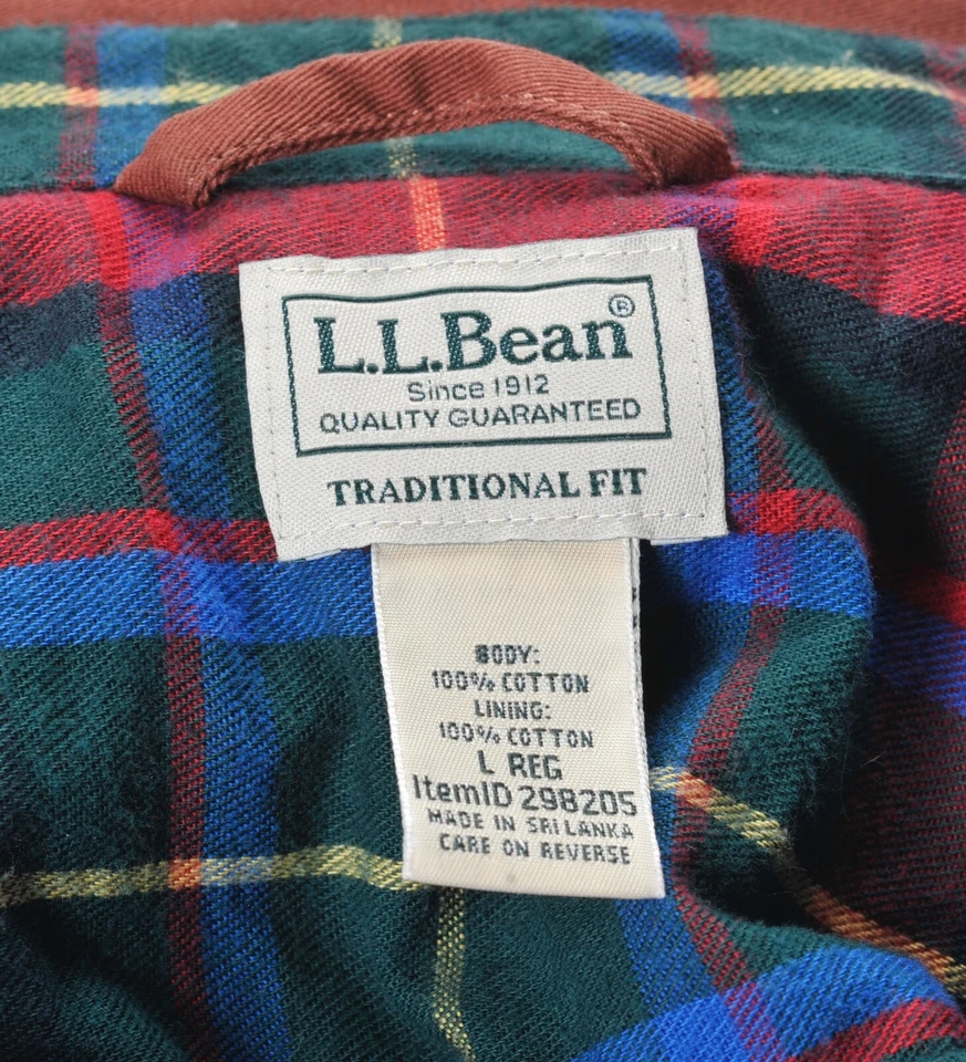 LL Bean 长袖纽扣前法兰绒衬里帆布衬衫男式 L Reg 砖 — 第 4/4 张图片