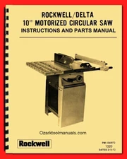 Rockwell/Delta 10" Motorized Table Saw 34-335 34-336 Owner Parts Manual 1320