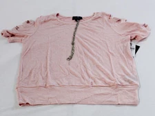 By & By Junior Women's Lattice-Sleeve Top With Necklace JS3 Blossom Large NWT