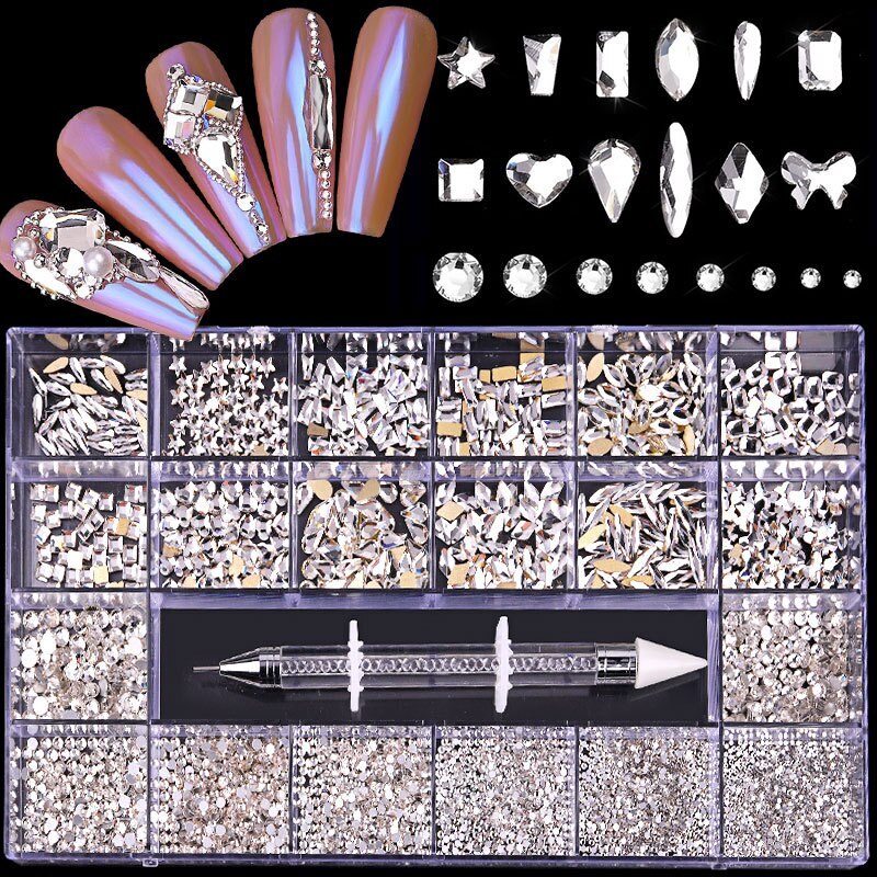 3100PCS/Boxed Luxury Rhinestone Nail Art Jewelry Set Glass N