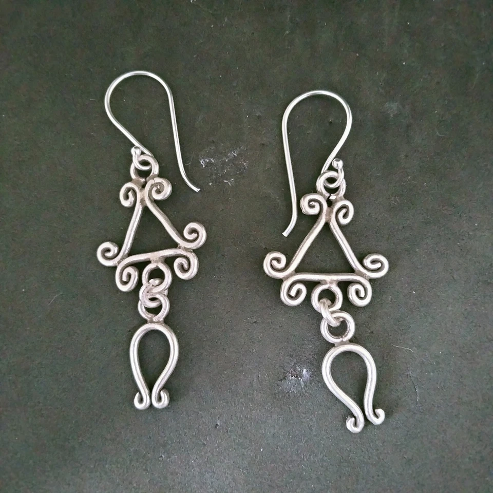 Fine 925 Silver Earrings Sterling Hilltribe Women Jewelry Chandelier #23217 - Image 3 of 4