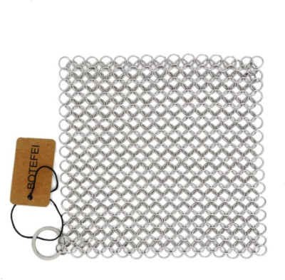 Cast Iron Cleaner 6''X6.3'' 316L Stainless Steel Chainmail Scrubber for Griddle Sk