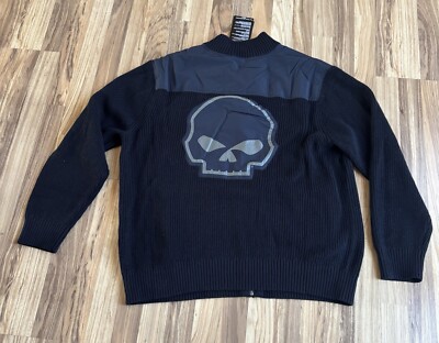 NWT Harley Davidson Willie G Full Zip Black Cardigan Sweater Mens 2XL Very  Warm