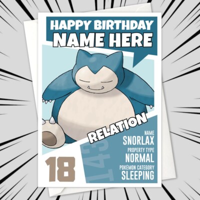 Personalised SNORLAX POKEMON Birthday Card • personalized pokémon anime ...