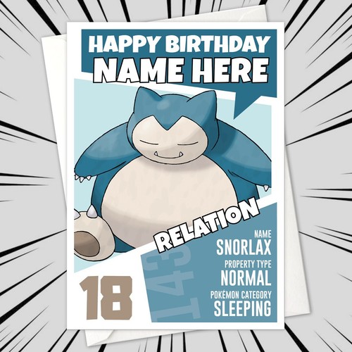 Personalised SNORLAX POKEMON Birthday Card • personalized pokémon anime ...