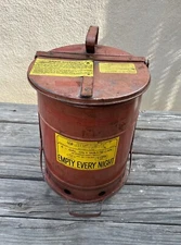 Vintage Justrite Industrial Shop Metal Trash Safety Can 6 Gallon Oily Waste 