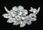 Vintage EISENBERG ICE Clear Rhinestone Brooch Flower Spray Silver Tone Pin