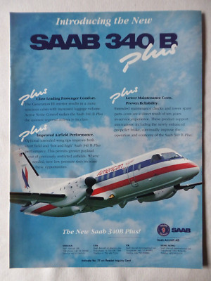 3/1994 PUB AVION SAAB 340 B PLUS AIRCRAFT AMERICAN EAGLE ORIGINAL AD