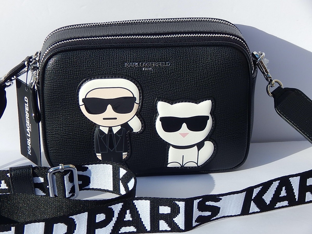 KARL LAGERFELD PARIS CAMERA Crossbody Bag 2-COMPARTMENT Black Logo