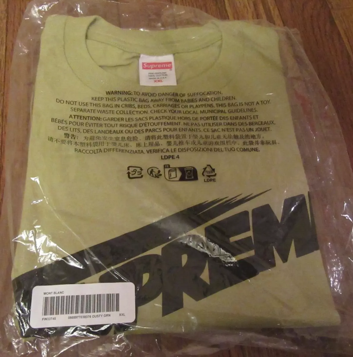 Supreme Mont Blanc Tee T-Shirt Size XXL Dusty Green FW23 Supreme