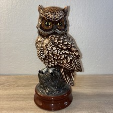 VINTAGE 1970'S Unmarked Great Horned Owl Statue 12" Figurine Ceramic Bird