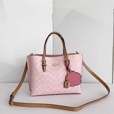 CER24 Coach Mollie Tote Bag 25 In Signature Canvas With Charms Powder Pink NWT