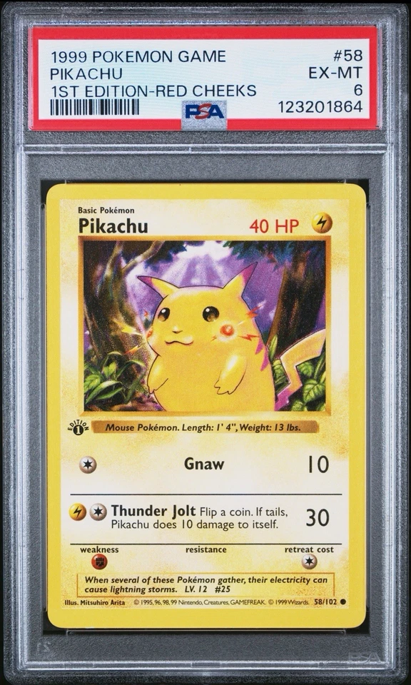 1st Edition Shadowless Pikachu Red Cheeks 58/102 - Base Set - PSA 6 EX-MT - Image 3 of 4