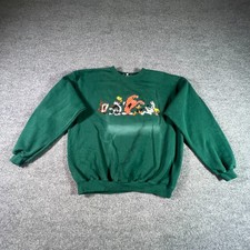 VTG 90s Warner Bros Looney Tunes Sweatshirt Mens L Green Gossamer Taz Bugs Bunny