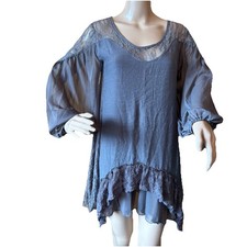 NWT Pretty Little Thing Gray Lace Mini Tunic Dress Size S Boho Fairy Grunge
