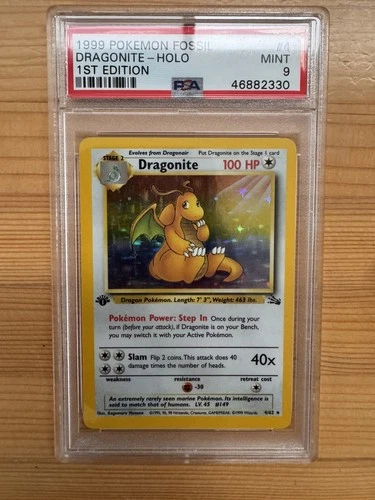 1999 Pokémon Fossil Dragonite Holo 1st Edition PSA 9 Mint English