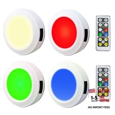 Push Light, LED Puck Lights with Remote, Battery Operated RGB Fairy 3.07 inch