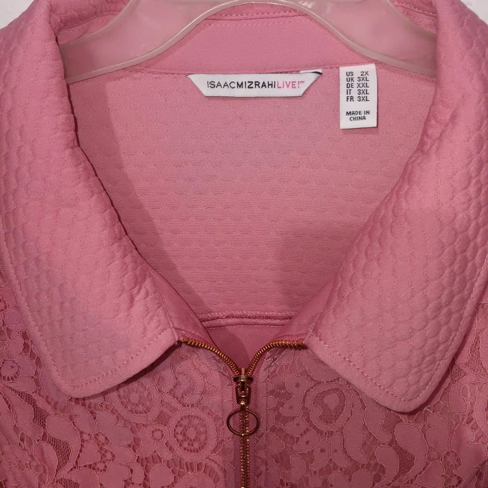 Chaqueta Isaac Mizrahi Live para mujer talla 2XL cremallera completa rosa encaje y punto manga larga Foto 2 de 4