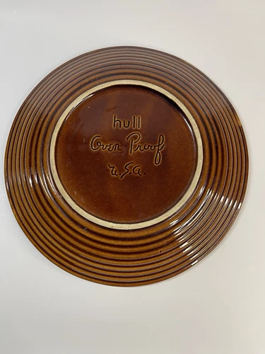 Hull Brown Drip Glaze Dinner Plate 10.5” Made in USA Oven Proof Vintage 001