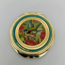 Vintage Style Compact Double Mirror Gold Tones with Decorative Bird Design 