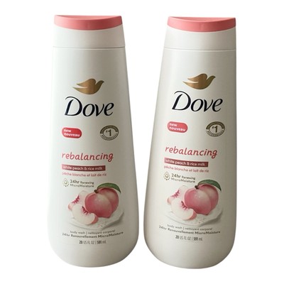 2 PACK, Dove White Peach Rice Milk Body Wash, Rebalancing, 20 fl oz