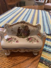 Made in Occupied Japan Porcelain Miniature Couch w Roses, Doll Furniture 1940  s