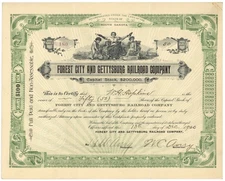 Forest City and Gettysburg Railroad Company. Stock Certificate. 1900